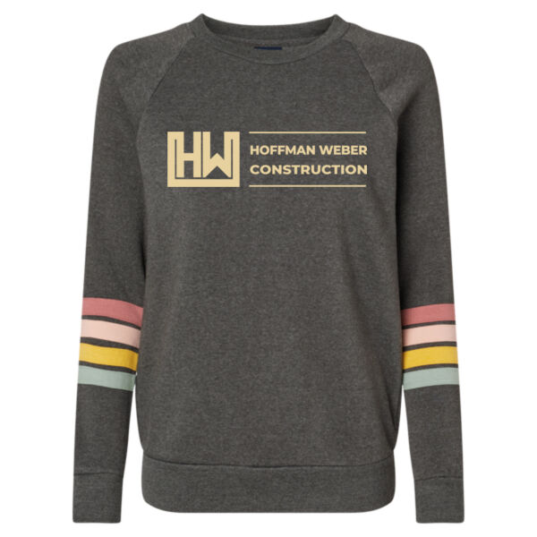 MV Sport Womens Striped Sleeves Crewneck Sweatshirt - Printed Logo Thumbnail