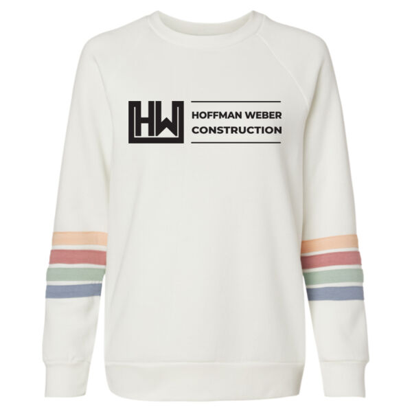 MV Sport Womens Striped Sleeves Crewneck Sweatshirt - Printed Logo Thumbnail